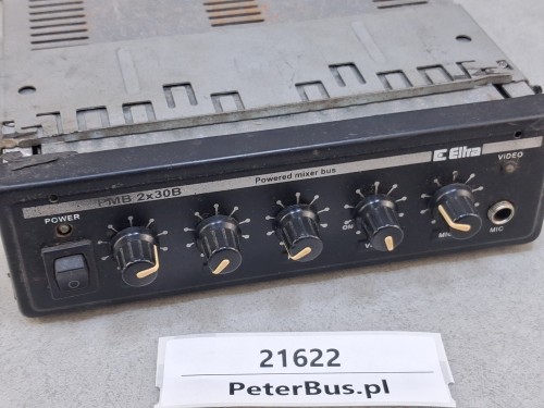 21622, Wzmacniacz autobusowy, panel sterowania dźwiękiem Eltra PMB 2x30B, radio, video, mikrofon,  wyjście na mikrofon - UWAGA - uszkodzony (5).jpg