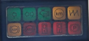 Kontrolki świetlne deski rozdzielczej IRISBUS, KAROSA, AXER, RECREO, kierunkowskaz, silnik, ASR, drzwi, hamulec