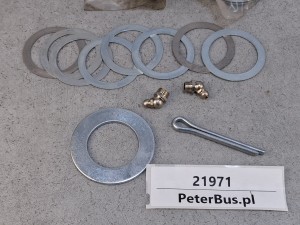 Zestaw montażowy 2 x smarowniczka kątowa, 1 x zawleczka, 9 x podkładka  60 i 49 mm średnicy
