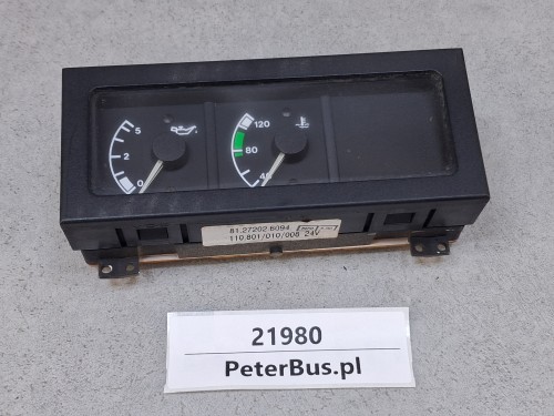 21980, Zestaw zegarów, 2 zegary MAN 81.27202.6094, VDO 110.801010008, ciśnienie oleju, temperatura cieczy   (3).jpg