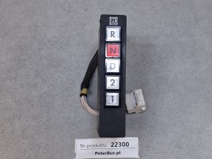 Selektor, przełącznik biegów ZF RND12, nr 6006 017 202, ustawiony pionowo na desce rozdzielczej, zasilanie 24V, klawisze zmiany biegów automatycznej skrzyni