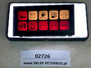 Wyświetlacz IRISBUS AXER, kontrolki ostrzegawcze i informacyjne pulpitu, 10 kontrolek (TACHO, ładowanie baterii, poziom oleju, poziom paliwa, poziom płynu)