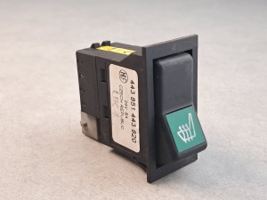 Przycisk, klawisz, włącznik pulpitu HLF nr 443 851 443 820, podgrzewanie IRISBUS Axer, KAROSA Recreo,  fotel kierowcy, PINy 2 + 2, podgrzewanie fotela kierwocy