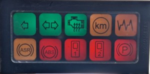 Wyświetlacz IRISBUS AXER, kontrolki ostrzegawcze pulpitu, 10 kontrolek , kierunkowskazy, awaryjne, km, ASR, ABS, drzwi, hamulec 