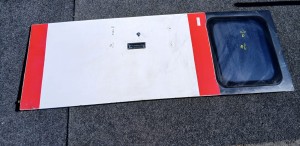 Drzwi tylne autobusu TEMSA Safari tył, wysokość 230,5 cm, szerokość 81 cm, wymiary szyby 56 x 67 cm